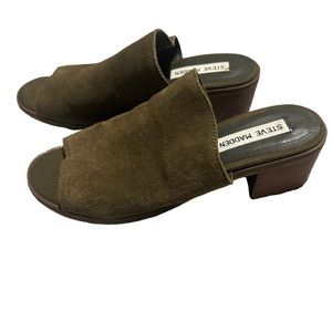 Steve Madden Olive Brown Suede Open-Toe Mule Heels